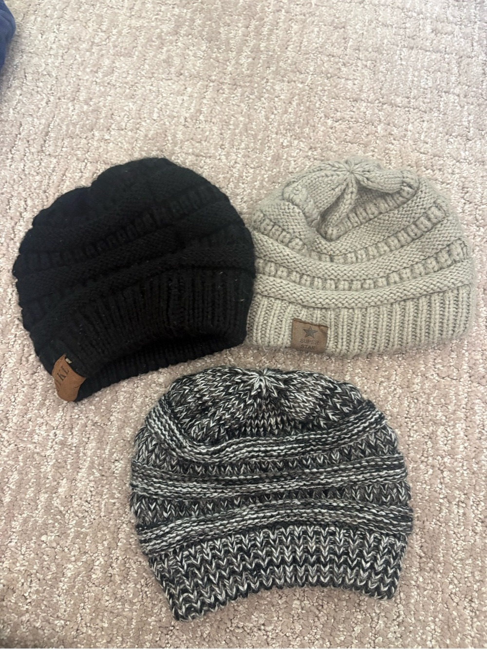 Kids size 6-36 months  Knit Beanie Hat - Black, Cream, Marled Gray - Unbranded